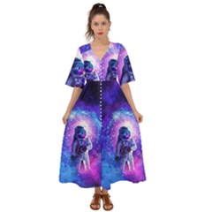 The Cosmonaut Galaxy Art Space Astronaut Kimono Sleeve Boho Dress by Pakjumat