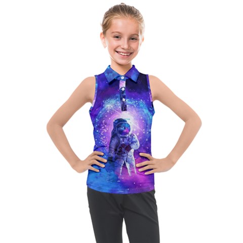 The Cosmonaut Galaxy Art Space Astronaut Kids  Sleeveless Polo T-shirt by Pakjumat