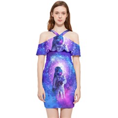 The Cosmonaut Galaxy Art Space Astronaut Shoulder Frill Bodycon Summer Dress by Pakjumat