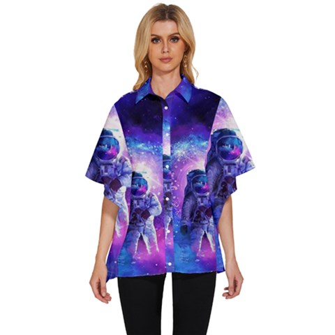 The Cosmonaut Galaxy Art Space Astronaut Women s Batwing Button Up Shirt by Pakjumat