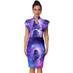 The Cosmonaut Galaxy Art Space Astronaut Vintage Frill Sleeve V-neck Bodycon Dress by Pakjumat