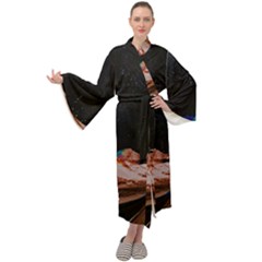 Retro Vintage Space Galaxy Maxi Velvet Kimono by Pakjumat