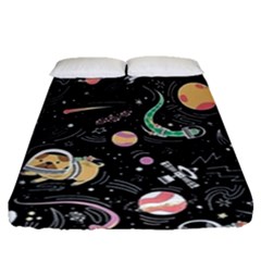 Animals Galaxy Space Fitted Sheet (queen Size) by Pakjumat