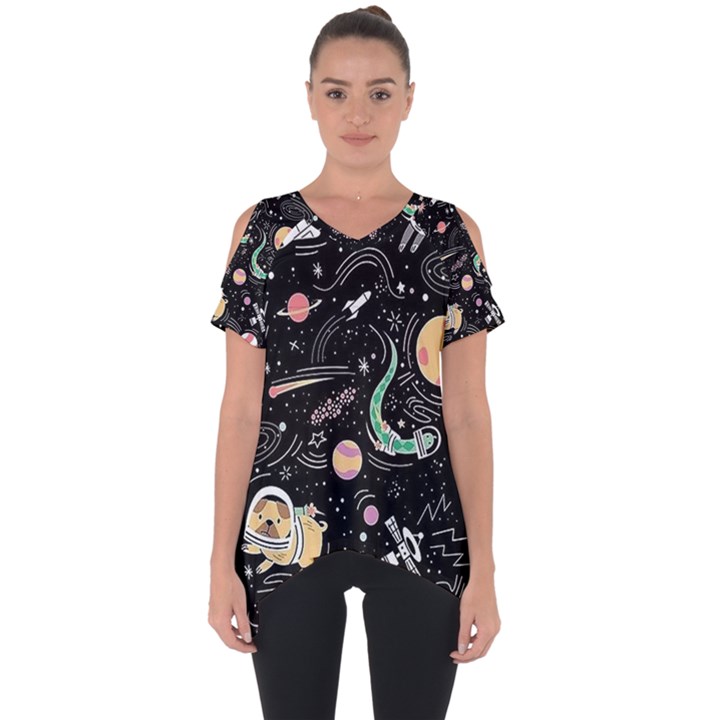 Animals Galaxy Space Cut Out Side Drop T-Shirt