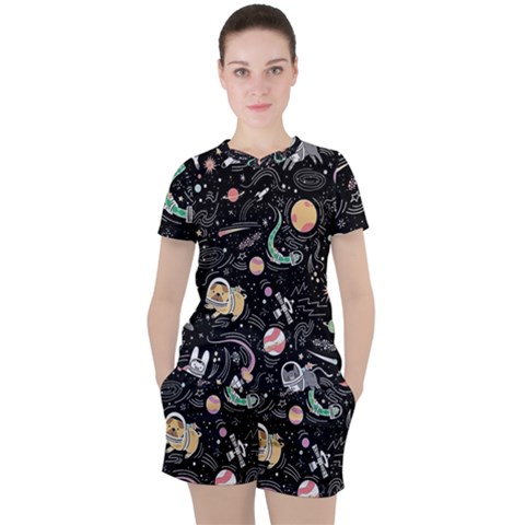 Animals Galaxy Space Women s T-shirt And Shorts Set by Pakjumat