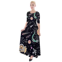 Animals Galaxy Space Half Sleeves Maxi Dress by Pakjumat