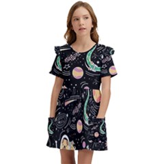 Animals Galaxy Space Kids  Frilly Sleeves Pocket Dress by Pakjumat