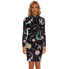 Animals Galaxy Space Long Sleeve Shirt Collar Bodycon Dress by Pakjumat