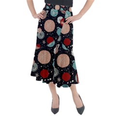 Space Galaxy Pattern Midi Mermaid Skirt by Pakjumat