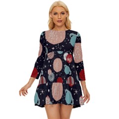 Space Galaxy Pattern Long Sleeve Babydoll Dress by Pakjumat