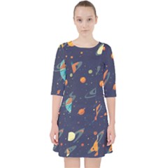 Space Galaxy Planet Universe Stars Night Fantasy Quarter Sleeve Pocket Dress by Pakjumat