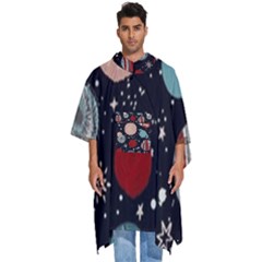 Space Galaxy Pattern Men s Hooded Rain Ponchos by Pakjumat