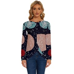 Space Galaxy Pattern Long Sleeve Crew Neck Pullover Top by Pakjumat