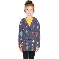 Space Galaxy Planet Universe Stars Night Fantasy Kids  Double Breasted Button Coat by Pakjumat