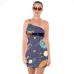 Space Galaxy Planet Universe Stars Night Fantasy One Shoulder Ring Trim Bodycon Dress by Pakjumat