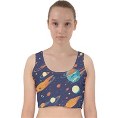 Space Galaxy Planet Universe Stars Night Fantasy Velvet Racer Back Crop Top by Pakjumat