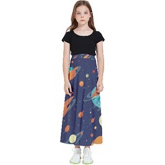 Space Galaxy Planet Universe Stars Night Fantasy Kids  Flared Maxi Skirt by Pakjumat