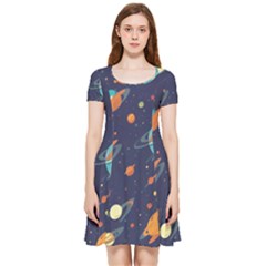 Space Galaxy Planet Universe Stars Night Fantasy Inside Out Cap Sleeve Dress by Pakjumat