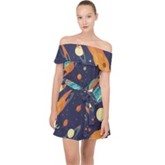 Space Galaxy Planet Universe Stars Night Fantasy Off Shoulder Chiffon Dress by Pakjumat