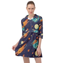 Space Galaxy Planet Universe Stars Night Fantasy Mini Skater Shirt Dress by Pakjumat