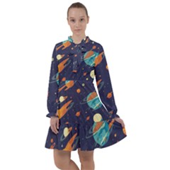 Space Galaxy Planet Universe Stars Night Fantasy All Frills Chiffon Dress by Pakjumat