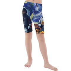 Starry Surreal Psychedelic Astronaut Space Kids  Mid Length Swim Shorts by Pakjumat