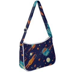 Space Galaxy Planet Universe Stars Night Fantasy Zip Up Shoulder Bag by Pakjumat