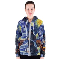 Starry Surreal Psychedelic Astronaut Space Women s Zipper Hoodie by Pakjumat