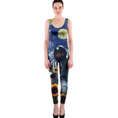 Starry Surreal Psychedelic Astronaut Space One Piece Catsuit by Pakjumat