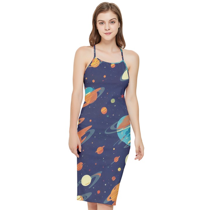 Space Galaxy Planet Universe Stars Night Fantasy Bodycon Cross Back Summer Dress