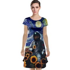 Starry Surreal Psychedelic Astronaut Space Cap Sleeve Nightdress by Pakjumat