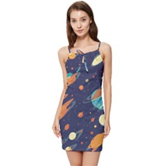 Space Galaxy Planet Universe Stars Night Fantasy Summer Tie Front Dress by Pakjumat