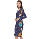 Space Galaxy Planet Universe Stars Night Fantasy Long Sleeve V-Neck Bodycon Dress  View2