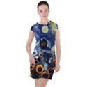 Starry Surreal Psychedelic Astronaut Space Drawstring Hooded Dress View1