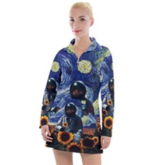 Starry Surreal Psychedelic Astronaut Space Women s Long Sleeve Casual Dress by Pakjumat