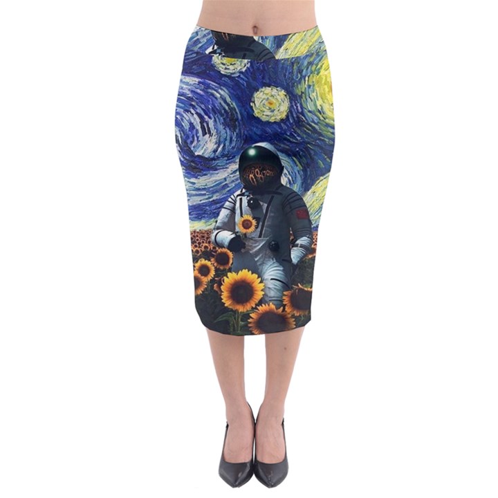 Starry Surreal Psychedelic Astronaut Space Midi Pencil Skirt