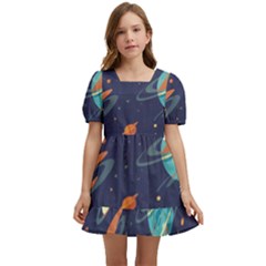 Space Galaxy Planet Universe Stars Night Fantasy Kids  Short Sleeve Dolly Dress by Pakjumat