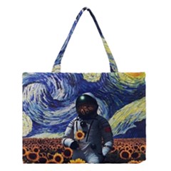 Starry Surreal Psychedelic Astronaut Space Medium Tote Bag by Pakjumat