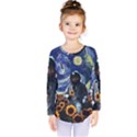 Starry Surreal Psychedelic Astronaut Space Kids  Long Sleeve T-Shirt View1