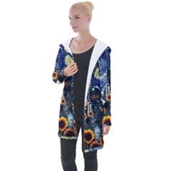 Starry Surreal Psychedelic Astronaut Space Longline Hooded Cardigan by Pakjumat