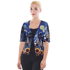 Starry Surreal Psychedelic Astronaut Space Cropped Button Cardigan by Pakjumat