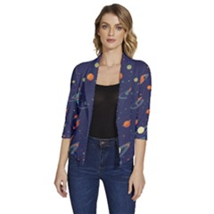 Space Galaxy Planet Universe Stars Night Fantasy Women s Draped Front 3/4 Sleeve Shawl Collar Jacket by Pakjumat