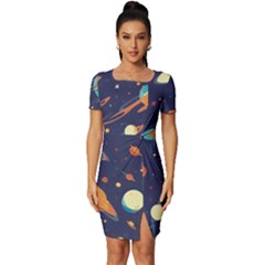 Space Galaxy Planet Universe Stars Night Fantasy Fitted Knot Split End Bodycon Dress by Pakjumat