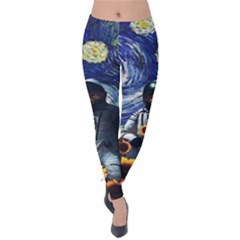 Starry Surreal Psychedelic Astronaut Space Velvet Leggings by Pakjumat