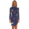 Space Galaxy Planet Universe Stars Night Fantasy Long Sleeve Shirt Collar Bodycon Dress View1