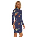 Space Galaxy Planet Universe Stars Night Fantasy Long Sleeve Shirt Collar Bodycon Dress View3