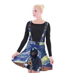 Starry Surreal Psychedelic Astronaut Space Suspender Skater Skirt by Pakjumat