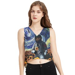 Starry Surreal Psychedelic Astronaut Space V-neck Cropped Tank Top by Pakjumat