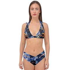 Starry Surreal Psychedelic Astronaut Space Double Strap Halter Bikini Set by Pakjumat