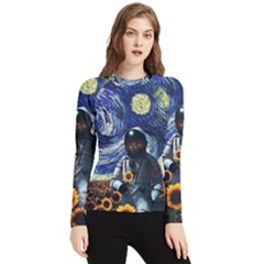 Starry Surreal Psychedelic Astronaut Space Women s Long Sleeve Rash Guard by Pakjumat